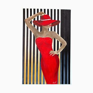 Ernest Carneado Ferreri, Mujer Con Vestido Rojo, 2000s, Acrylic Painting-NKY-1397049