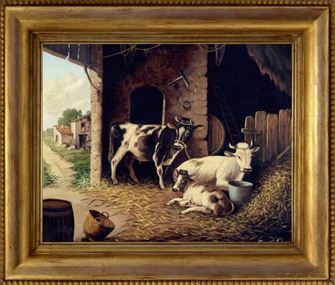 Ernesto Pisani, Rustic Scene, 1980s, Oil on Canvas, Framed-VHF-1210330