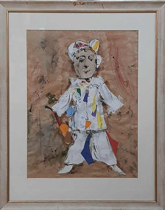 Ernesto Salvadó, Arlequin with Guitar, 1970s, Mixed Media on Paper