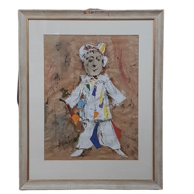 Ernesto Salvadó, Arlequin with Guitar, 1970s, Mixed Media on Paper-TCS-1282830