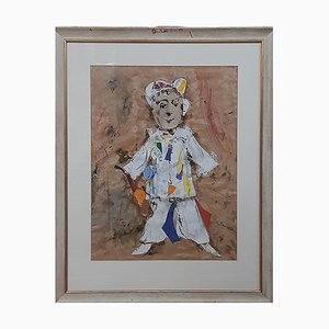 Ernesto Salvadó, Arlequin with Guitar, 1970s, Mixed Media on Paper-TCS-1282830