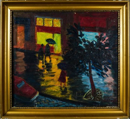 Erno Karolyi, Night Walk in the City, 1990s, Oil on Canvas-QOR-2026855