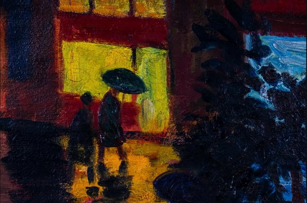 Erno Karolyi, Night Walk in the City, 1990s, Oil on Canvas-QOR-2026855