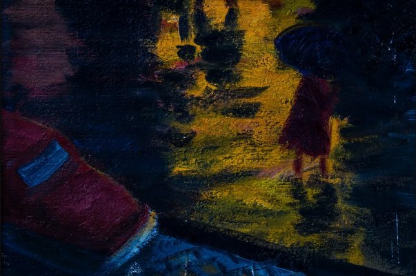 Erno Karolyi, Night Walk in the City, 1990s, Oil on Canvas-QOR-2026855