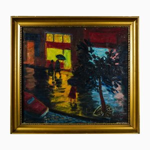 Erno Karolyi, Night Walk in the City, 1990s, Oil on Canvas-QOR-2026855