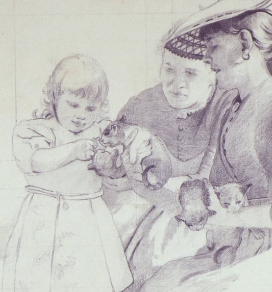 Ernst Albert Fischer-Cörlin, Feeding of the Kitten, 1893, Pencil Drawing