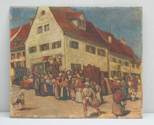 Ernst Crasser, Die Versteigerung, Oil on Board