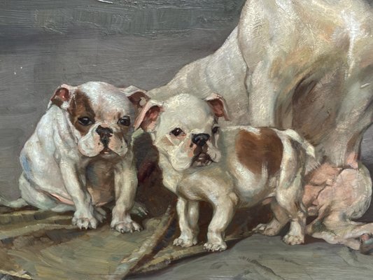 Ernst Hugo von Stenglin, A Family of Bulldogs, 1900, Oil on Panel-BGS-2021215