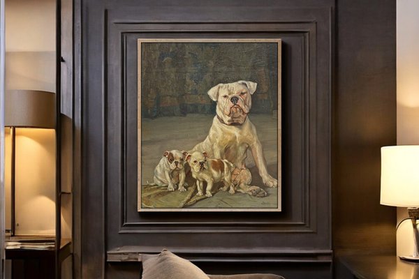 Ernst Hugo von Stenglin, A Family of Bulldogs, 1900, Oil on Panel-BGS-2021215