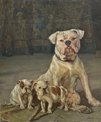 Ernst Hugo von Stenglin, A Family of Bulldogs, 1900, Oil on Panel-BGS-2021215