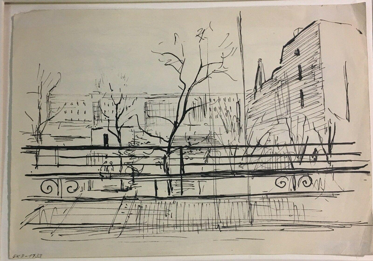 Ernst Krantz, City Sketch I, 1947, India Ink