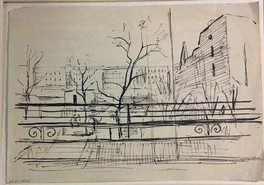 Ernst Krantz, City Sketch I, 1947, India Ink