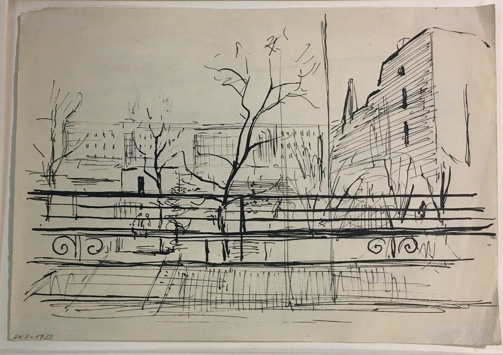 Ernst Krantz, City Sketch I, 1947, India Ink