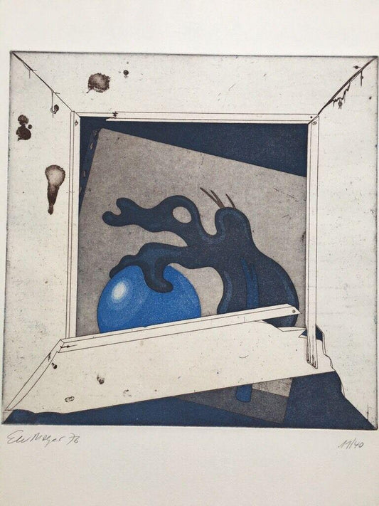 Ernst Mayer Wahrmut, Aquatint Etching in Colors, 1976, Loplop