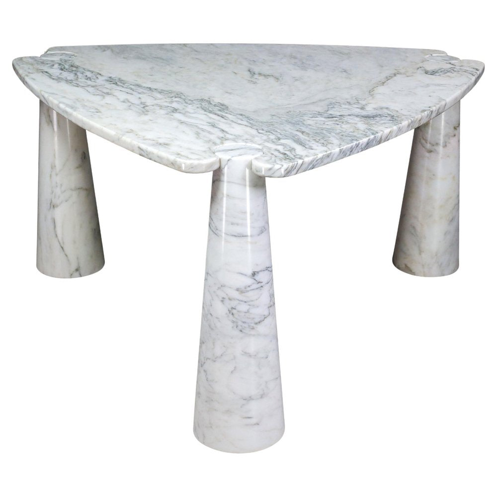 Eros Triangle Center Table in White Carrara Marble by Angelo Mangiarotti for Skipper, 1970s