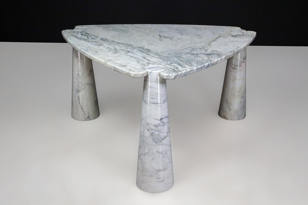 Eros Triangle Center Table in White Carrara Marble by Angelo Mangiarotti for Skipper, 1970s