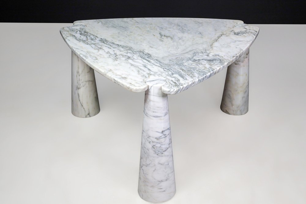 Eros Triangle Center Table in White Carrara Marble by Angelo Mangiarotti for Skipper, 1970s