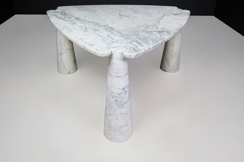 Eros Triangle Center Table in White Carrara Marble by Angelo Mangiarotti for Skipper, 1970s