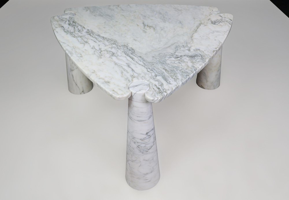 Eros Triangle Center Table in White Carrara Marble by Angelo Mangiarotti for Skipper, 1970s