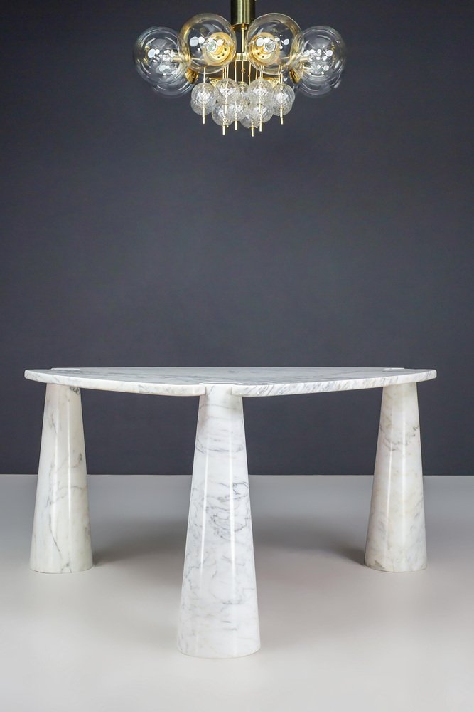 Eros Triangle Center Table in White Carrara Marble by Angelo Mangiarotti for Skipper, 1970s