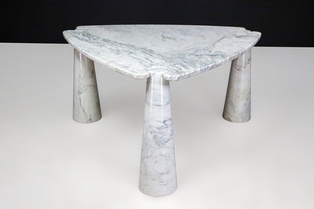 Eros Triangle Center Table in White Carrara Marble by Angelo Mangiarotti for Skipper, 1970s