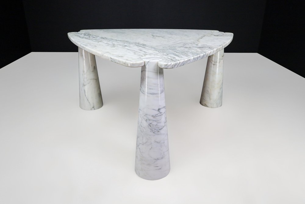 Eros Triangle Center Table in White Carrara Marble by Angelo Mangiarotti for Skipper, 1970s