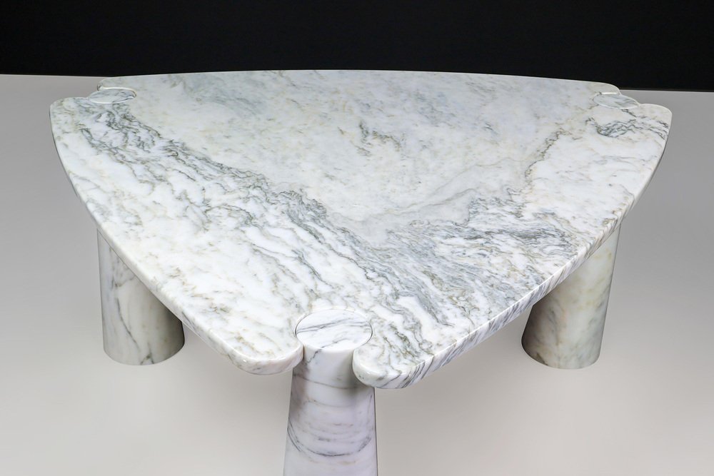 Eros Triangle Center Table in White Carrara Marble by Angelo Mangiarotti for Skipper, 1970s