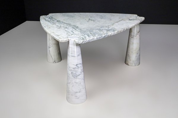 Eros Triangle Center Table in White Carrara Marble by Angelo Mangiarotti for Skipper, 1970s