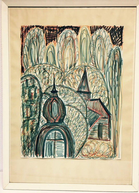 Erwin Schweitzer, 1887-1968, Houses in Hesse, Crayon