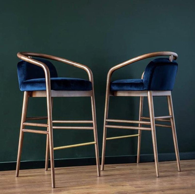 Essex Blue Velvet Bar Stool by Javier Gomez