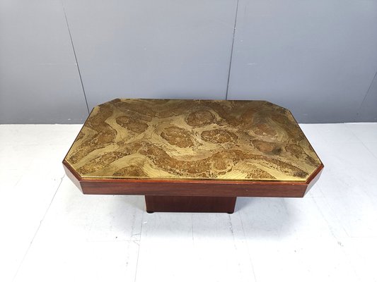 Etched Brass Coffee Table, 1970s-IRH-2040316