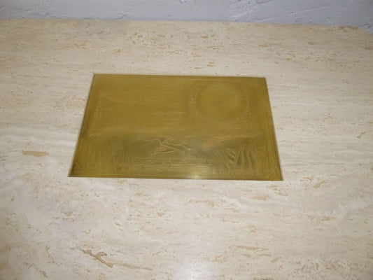 Etched Brass Travertine Coffee Table by Georges Matthias, 1970s