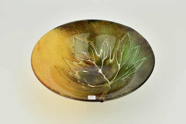 Etched Crystal Bowl with Maple Leaf by Mats Jonasson for Målerås Sweden-HJP-1767740