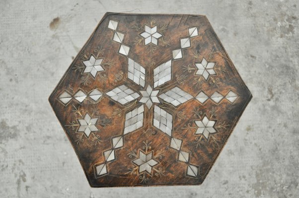 Ethnic Inlaid Coffee Table with Golden Metal Wires, 1960s-KNM-883094