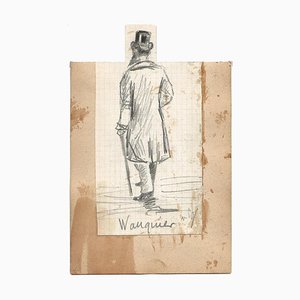 Etienne Omer Wauquier, Man With A Hat, Pencil Drawing, Mid-19th Century-ZCI-872016