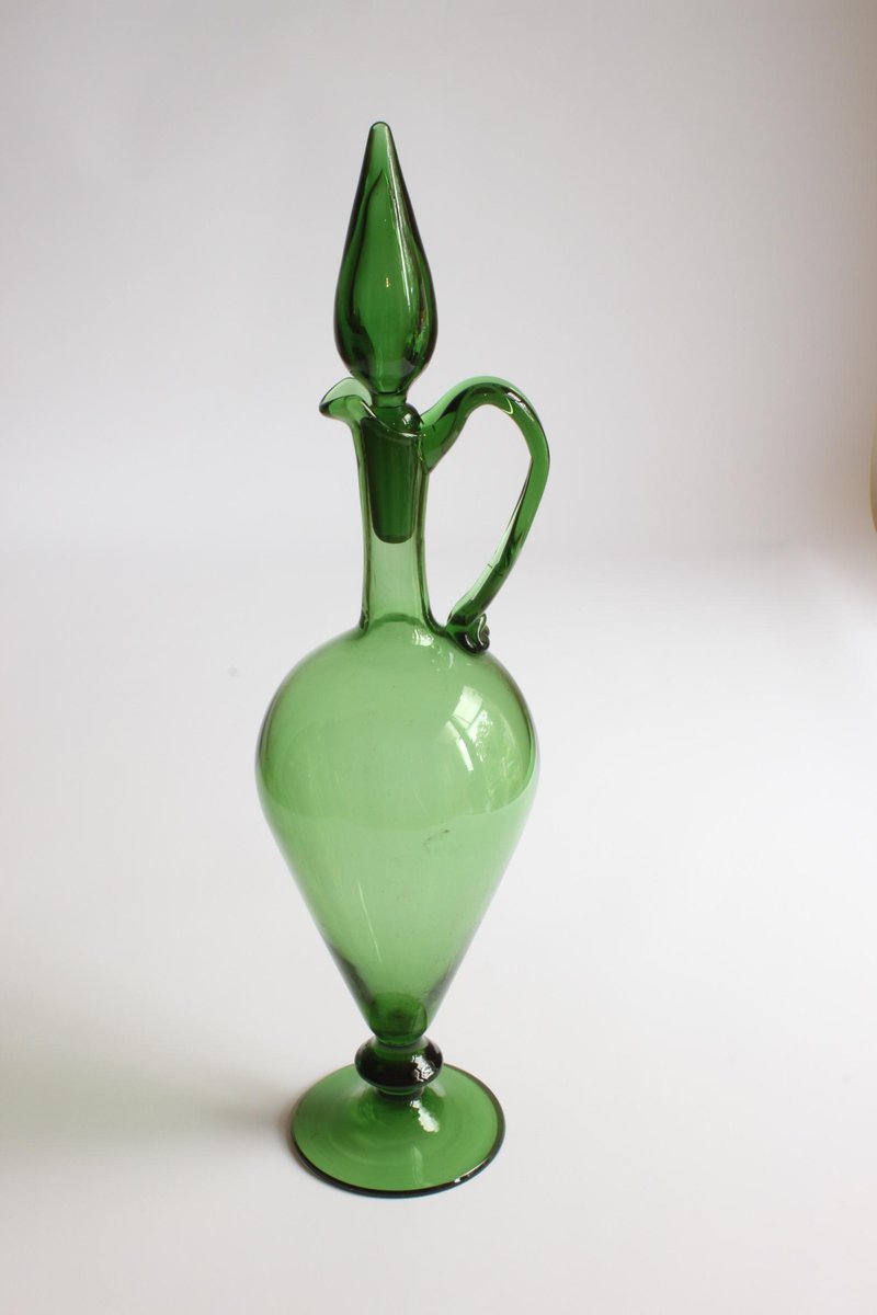 Etruscan Green Glass Amphora or Pitcher, Empoli, 1940s