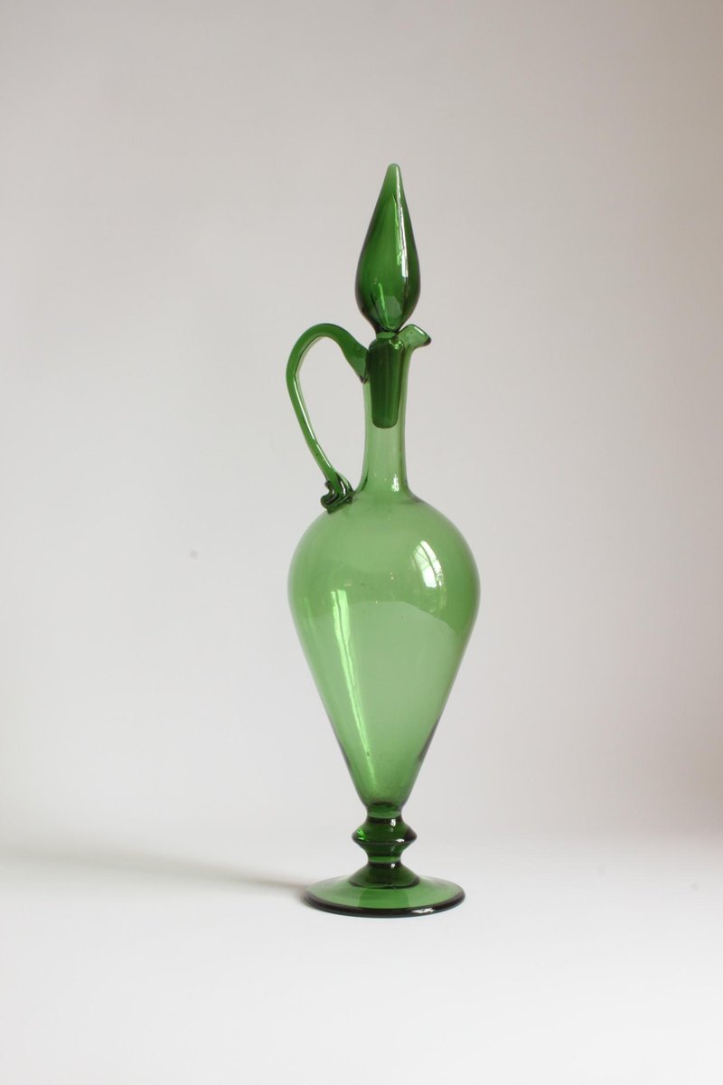 Etruscan Green Glass Amphora or Pitcher, Empoli, 1940s