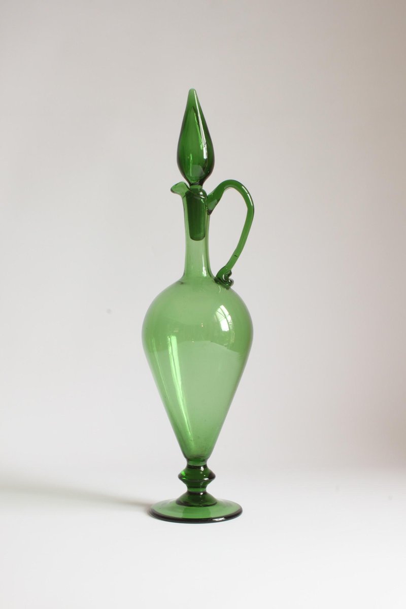 Etruscan Green Glass Amphora or Pitcher, Empoli, 1940s