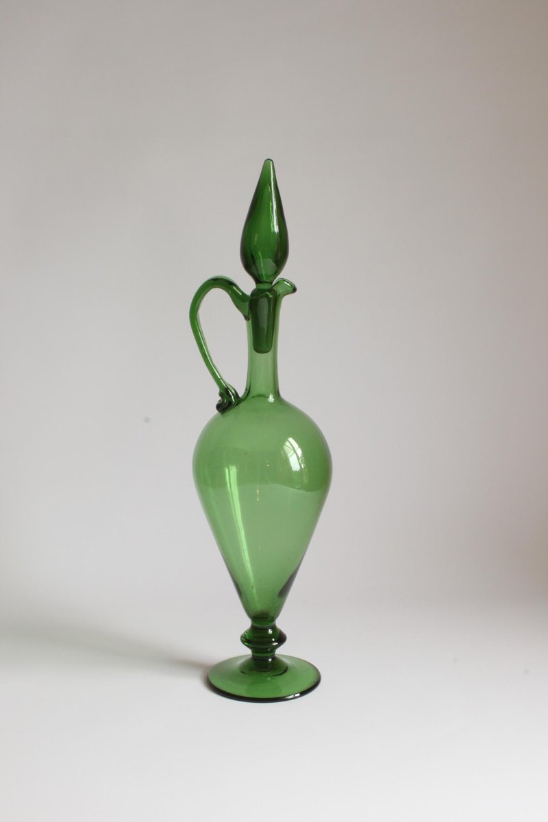 Etruscan Green Glass Amphora or Pitcher, Empoli, 1940s