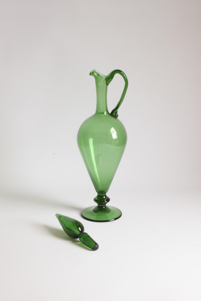 Etruscan Green Glass Amphora or Pitcher, Empoli, 1940s