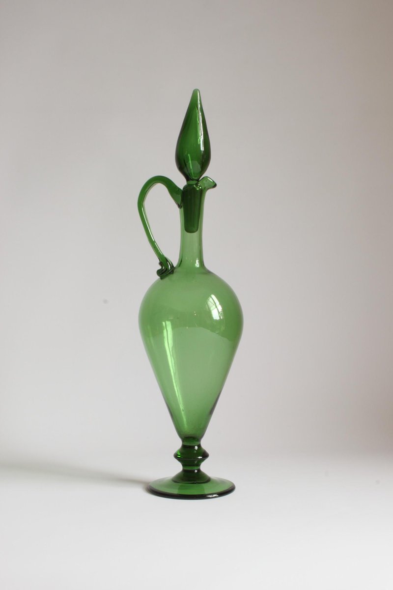 Etruscan Green Glass Amphora or Pitcher, Empoli, 1940s