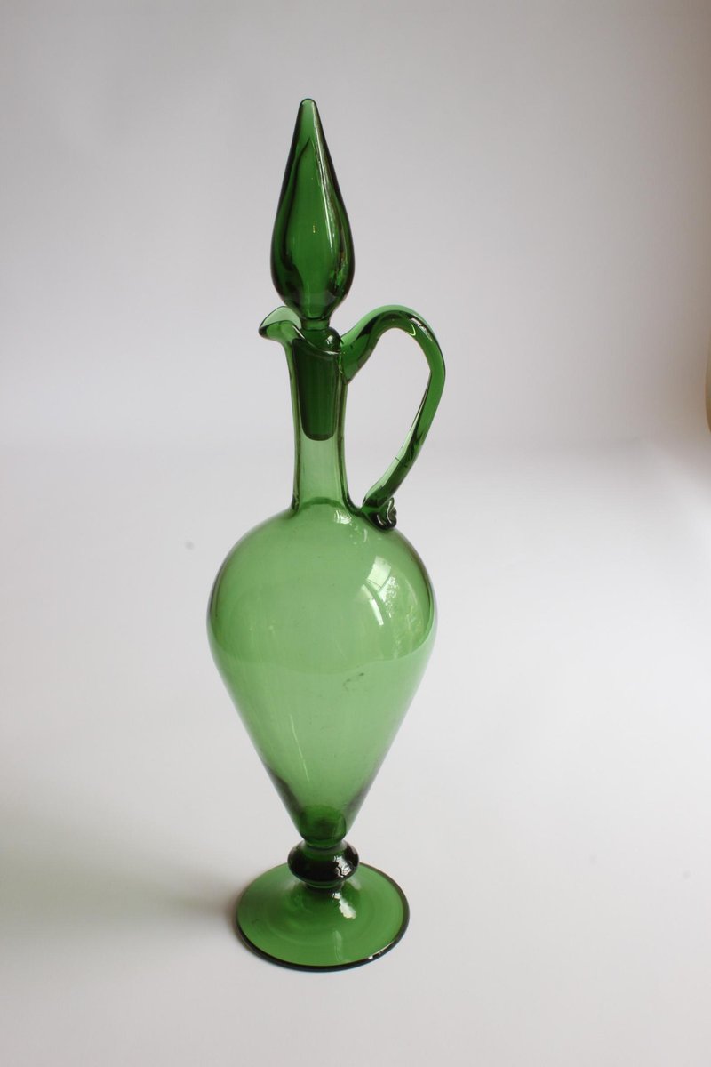 Etruscan Green Glass Amphora or Pitcher, Empoli, 1940s