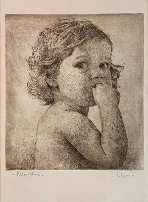 Ettore Beraldini, Portrait of a Girl: Liliana, 1945, Engraving-MLN-1780276