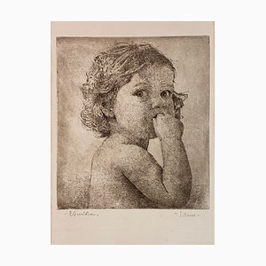 Ettore Beraldini, Portrait of a Girl: Liliana, 1945, Engraving-MLN-1780276