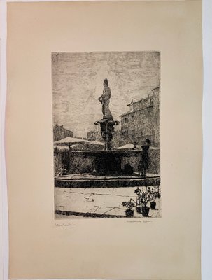 Ettore Beraldini, View of the Madonna Verona Fountain, 1928, Etching-MLN-1780281