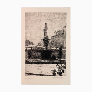 Ettore Beraldini, View of the Madonna Verona Fountain, 1928, Etching-MLN-1780281