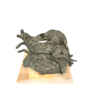 Ettore Brogi, Dog Fight, 1917, Bronze & Marble-WIF-1751943