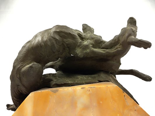 Ettore Brogi, Dog Fight, 1917, Bronze & Marble-WIF-1751943