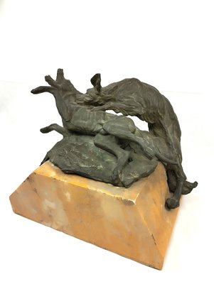 Ettore Brogi, Dog Fight, 1917, Bronze & Marble-WIF-1751943