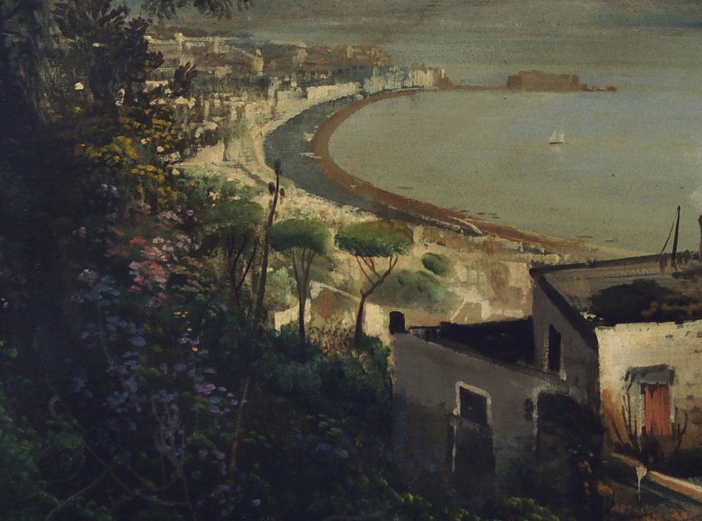 Ettore Ferrante, Italian Landscape Painting, Naples, Posillipo School, Oil on Canvas, Framed